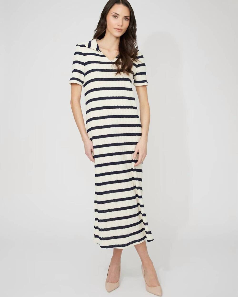 NEW FRANK LYMAN nautical stripe long dress in natural/navy
